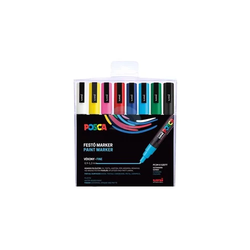Dekormarker készlet, 0,9-1,3 mm, UNI "Posca PC-3M", 8 különböző szín