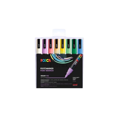 Dekormarker készlet, 0,9-1,3 mm, UNI "Posca PC-3M", 8 különböző pasztell szín