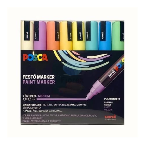 Dekormarker készlet, 1,8-2,5 mm, UNI "Posca PC-5M", 8 különböző pasztell szín