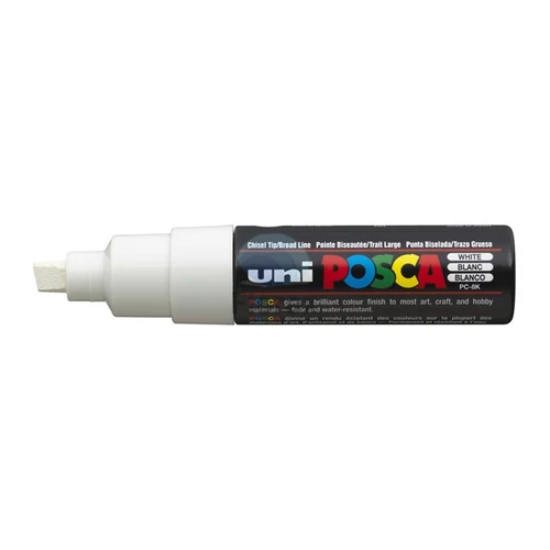 Dekormarker, 8 mm, vágott, UNI "Posca PC-8K", fehér