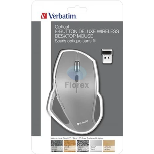 Egér, vezeték nélküli, lézeres, normál méret, kék LED, VERBATIM "DELUXE", szürke