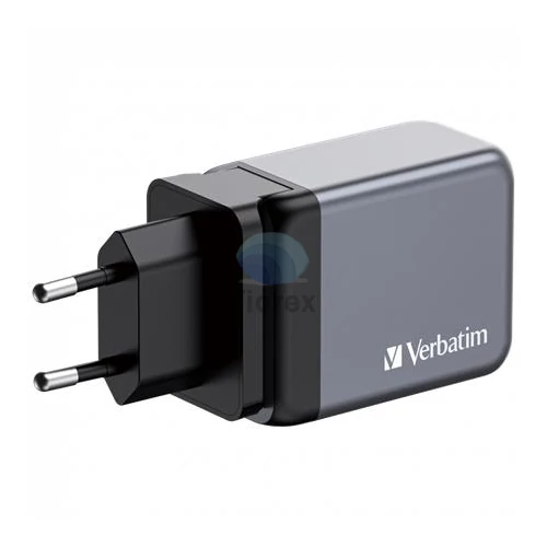 Hálózati töltő, 2xUSB-C PD (65W), USB-A QC 3.0, EU/UK/US, GaN, VERBATIM