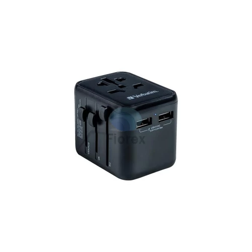 Utazóadapter, univerzális, 2xUSB, VERBATIM "UTA-01"