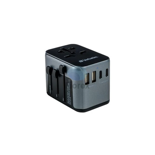 Utazóadapter, univerzális, USB-A(QC 3.0)/USB-C(PD30W)2xUSB, VERBATIM "UTA-03"