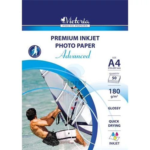 Fotópapír, tintasugaras, A4, 180 g, fényes, VICTORIA PAPER "Advanced" - 50 lap