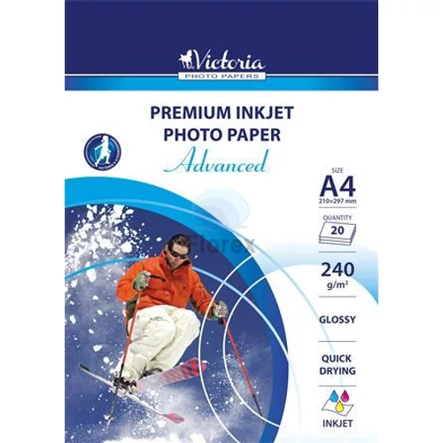 Fotópapír, tintasugaras, A4, 240 g, fényes, VICTORIA PAPER "Advanced" - 20 lap