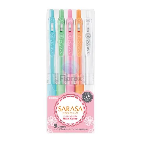 Zseléstoll készlet, 0,33 mm, nyomógombos, ZEBRA Sarasa Clip Milk, 5 vegyes pasztell szín