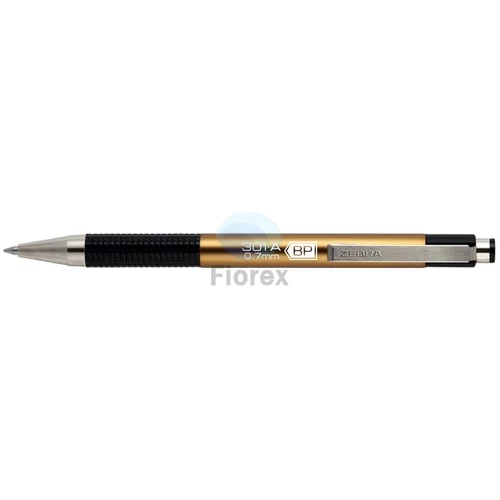 Golyóstoll, 0,24 mm, nyomógombos, arany színű tolltest, ZEBRA "F-301 A", kék