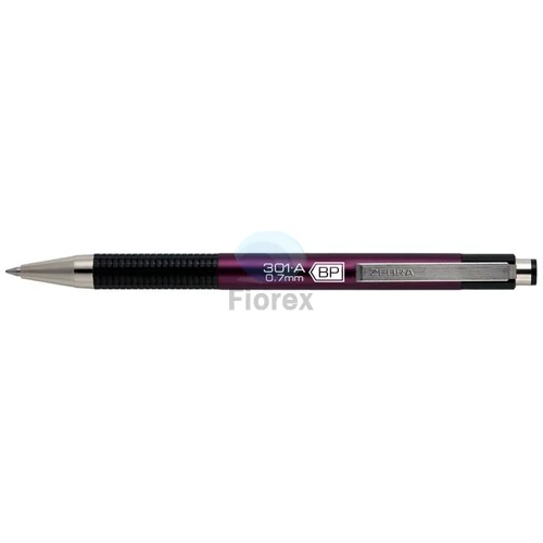 Golyóstoll, 0,24 mm, nyomógombos, mályva tolltest, ZEBRA "F-301 A", kék