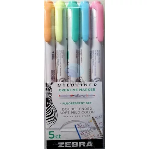 Szövegkiemelő készlet, 1,4/4,0 mm, kétvégű, ZEBRA Mildliner Fluorescent, 5 szín Szövegkiemelő készlet, 1,4/4,0 mm, kétvégű, ZEBRA Mildliner Fluorescent, 5 szín