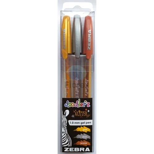 Zseléstoll készlet, 0,33 mm, kupakos, ZEBRA Doodler`z Glitter, 3 különböző szín Zseléstoll készlet, 0,33 mm, kupakos, ZEBRA Doodler`z Glitter, 3 különböző szín