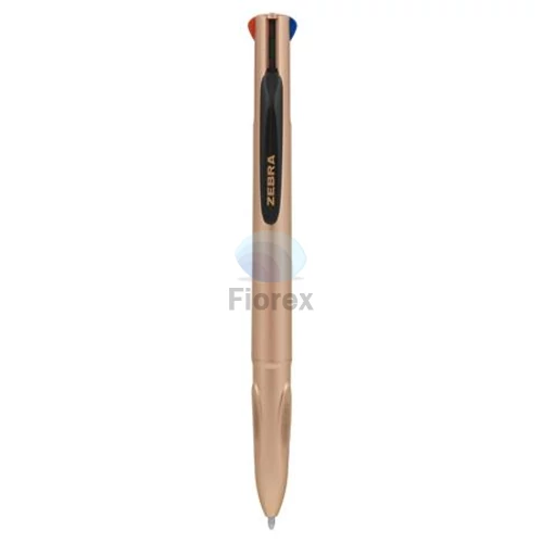Golyóstoll, 0,37 mm, nyomógombos, négyszínű, ZEBRA "Smooth", rose gold