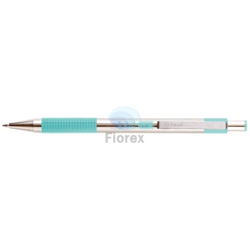 Golyóstoll, 0,24 mm, nyomógombos, rozsdamentes acél, pasztellzöld tolltest, ZEBRA "F-301", kék