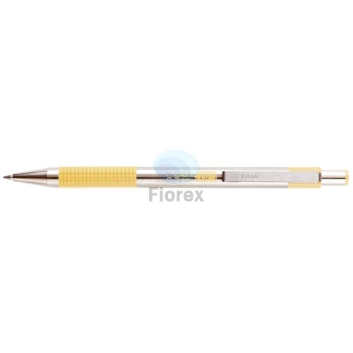 Golyóstoll, 0,24 mm, nyomógombos, rozsdamentes acél, pasztellsárga tolltest, ZEBRA "F-301", kék