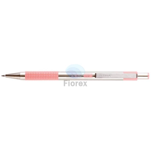 Golyóstoll, 0,24 mm, nyomógombos, rozsdamentes acél, pasztell rózsaszín tolltest, ZEBRA "F-301", kék