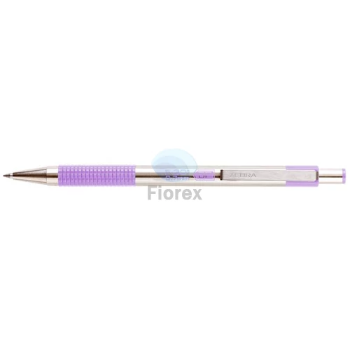 Golyóstoll, 0,24 mm, nyomógombos, rozsdamentes acél, pasztell-lila tolltest, ZEBRA "F-301", kék