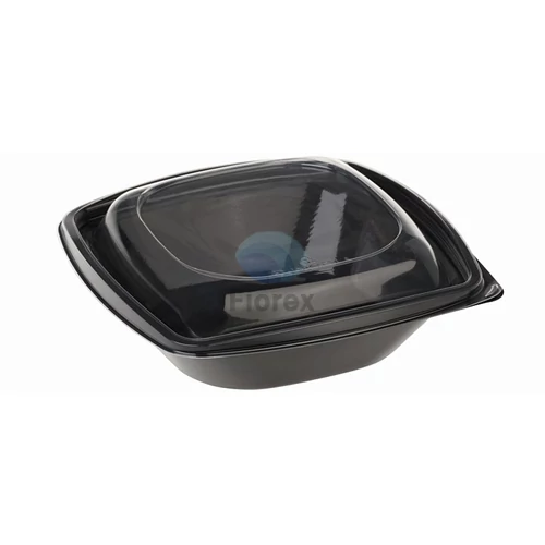 PLA saláta tál, 480ml, fekete,126x126x87mm, fedéllel