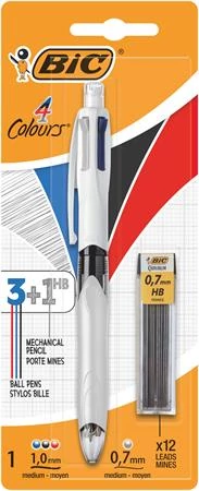 Golyóstoll, háromszínű, nyomósirónnal egyben, BIC 