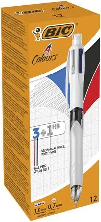 Golyóstoll, háromszínű, nyomósirónnal egyben, BIC 