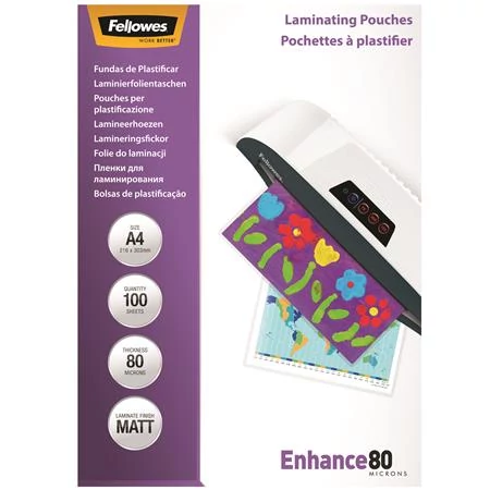 Meleglamináló fólia, 80 mikron, A4, matt, FELLOWES - 100db