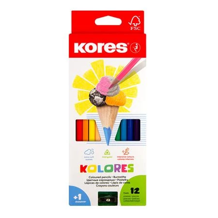 Színes ceruza készlet, háromszögletű, KORES 