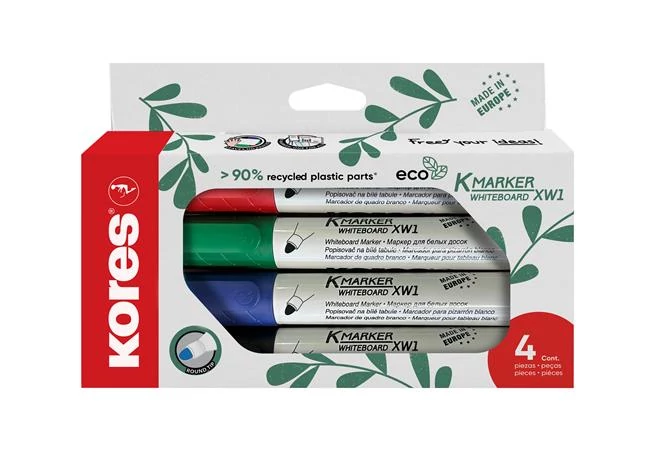 Tábla- és flipchart marker készlet, 3 mm, kúpos, KORES 