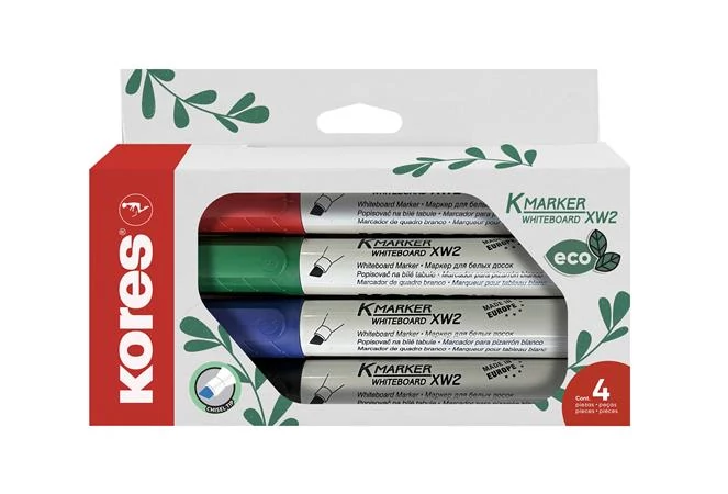 Tábla- és flipchart marker készlet, 3-5 mm, vágott, KORES 