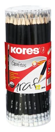 Grafitceruza radírral, HB, hatszögletű, KORES - 72db