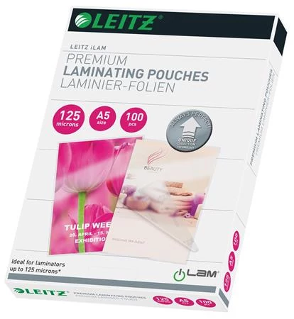 Meleglamináló fólia, 125 mikron, A5, fényes, UDT technológiával, LEITZ 
