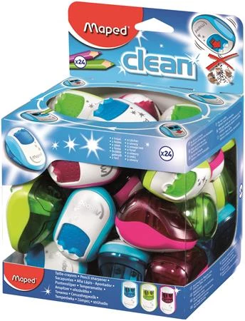 Hegyező display, kétlyukú, tartályos, MAPED Clean, vegyes színek - 24db