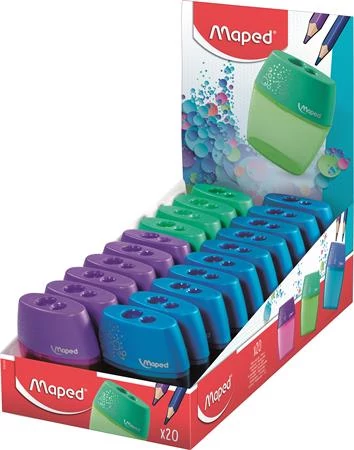 Hegyező display, kétlyukú, tartályos, MAPED Shaker, vegyes színek - 20db