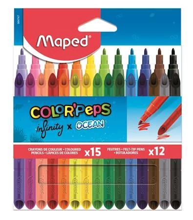 Színes ceruza és filctoll készlet, MAPED Color`Peps INFINITY, 15+12 különböző szín