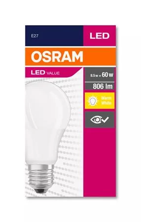 LED izzó, E27, gömb, A60, 8,5W, 806lm, 2700K (MF), OSRAM 