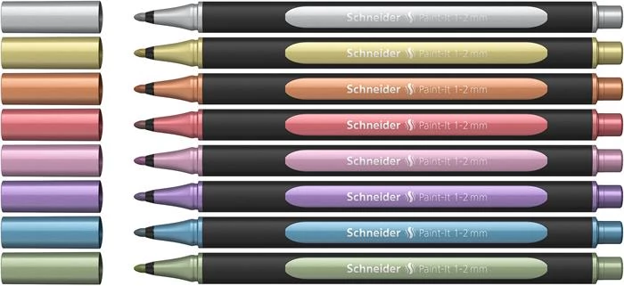 Metálfényű filctoll készlet, 1-2 mm, SCHNEIDER 