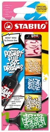 Szövegkiemelő, készlet, 2-5 mm, STABILO, Boss Mini Snooze One, 6 különböző szín
