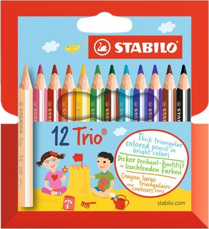 Színes ceruza készlet, háromszögletű, vastag, rövid, STABILO 