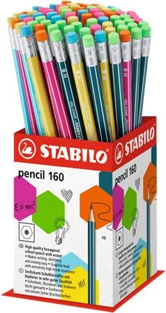 Grafitceruza radírral display, HB, hatszögletű, STABILO 