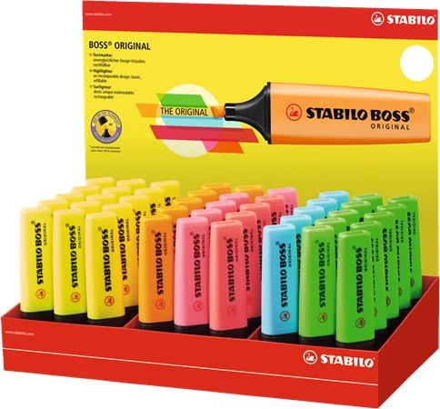 Szövegkiemelő display, 2-5 mm, STABILO BOSS, vegyes színek - 45db