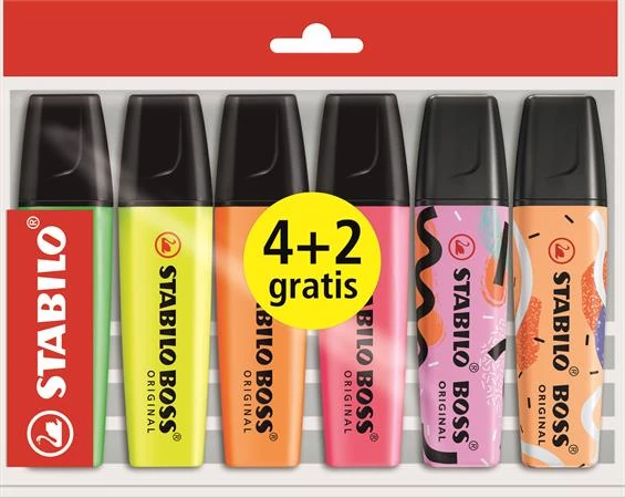 Szövegkiemelő készlet, 2-5 mm, STABILO Boss Original , 4+2 különböző szín