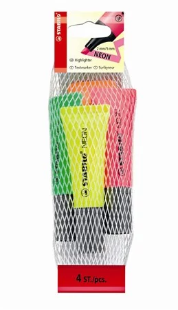 Szövegkiemelő készlet, 2-5 mm, STABILO Neon, 4 különböző szín