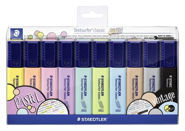 Szövegkiemelő készlet, 1-5 mm, STAEDTLER Textsurfer Classic Pastel 364 C, 10 különböző szín