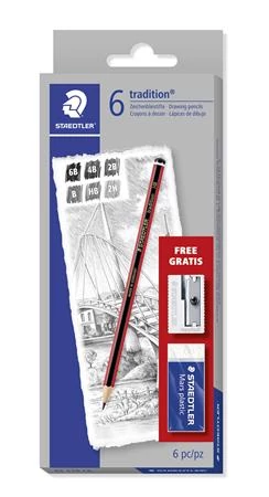 Grafitceruza készlet, hatszögletű, hegyezővel és radírral, STAEDTLER 
