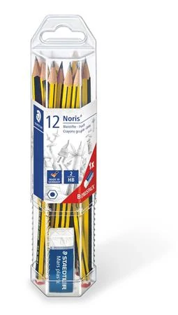 Grafitceruza készlet, ajándék radírral, HB, hatszögletű, STAEDTLER 