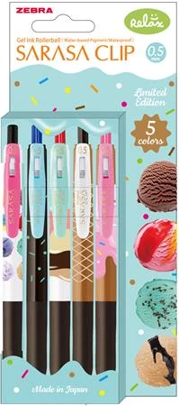 Zseléstoll, 0,33 mm, nyomógombos, ZEBRA Sarasa Clip Ice Cream, 5 különböző szín
