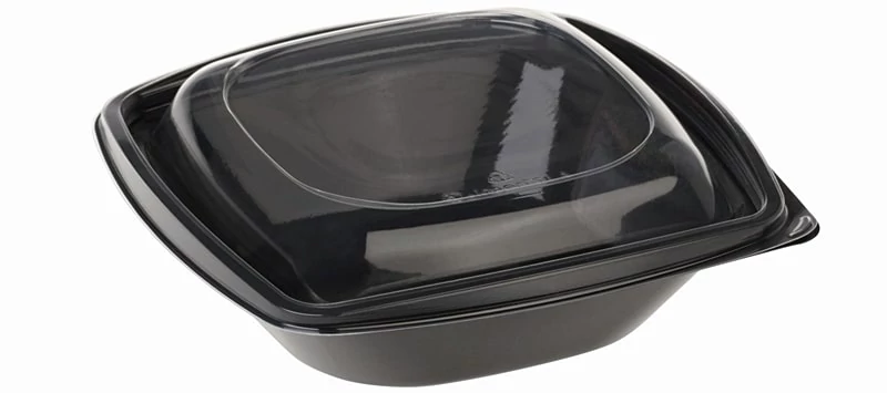 PLA saláta tál, 480ml, fekete,126x126x87mm, fedéllel