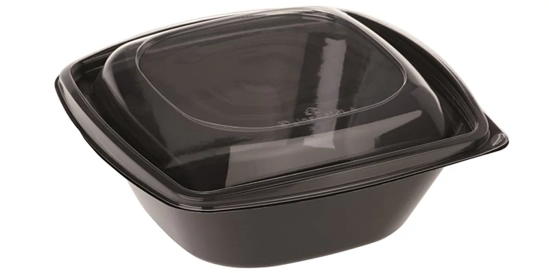 PLA salátás tál 960ml, fekete, 192x192x78mm, fedővel